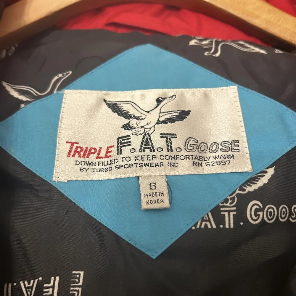 Vintage Triple FAT Goose Jacket Mens Small Down Pullover 80s Retro Ski